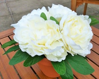 Small Artificial Cream Peony Plant Pot Arrangement
