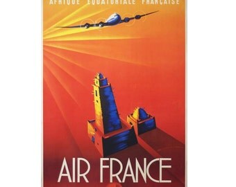 Afrique Air France Canvas French Travel Poster Giclee Art Print Gallery Wrapped