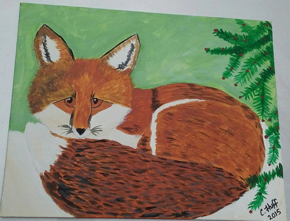 Cute Red Fox Decoration original Acrylic Painting 8 x 10