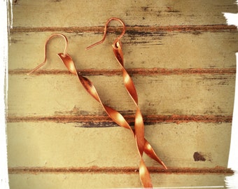 Copper Ribbons - Long Copper Earrings - Dangle Earrings/Modern Metals/Minimalist - Gift for Her