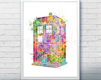 Tardis Doctor Who Watercolor Art Poster Print - Wall Decor - Watercolor Painting - Illustration - Home Decor - Kids Decor - Nursery Decor