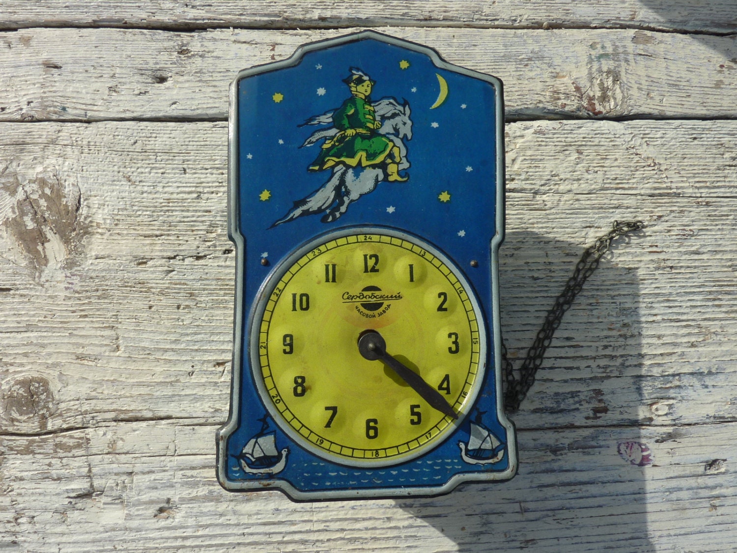 Vintage Soviet Clock Russian Tin Plate Wall Clock Weight