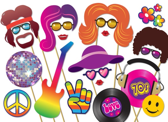 70s Party Photo Booth Props Set. Instant Download Photobooth.
