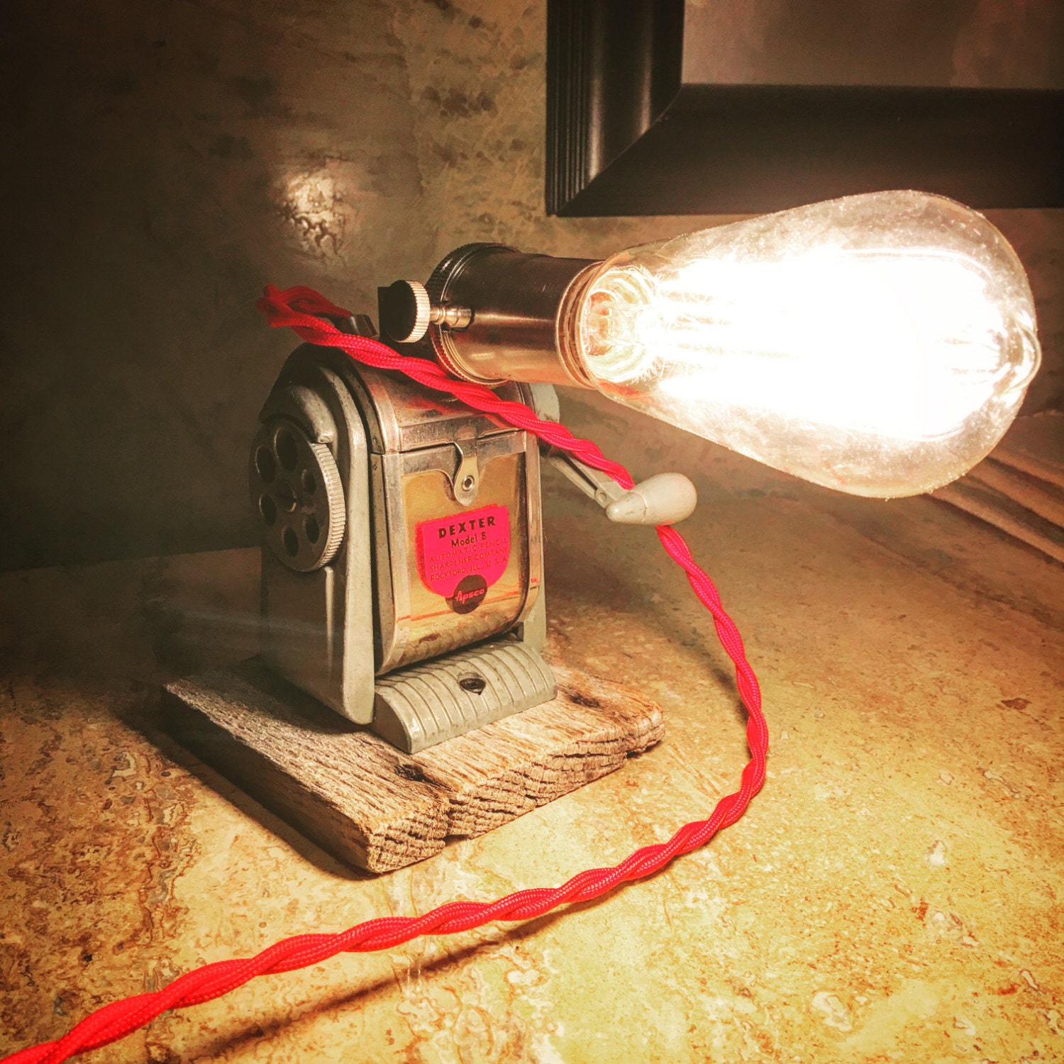 Vintage pencil sharpener lamp.. One of by GatleybrosLighting