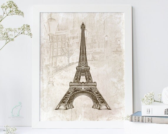 Paris Vintage Paris print Paris wall decor by TheMintElephantPrint