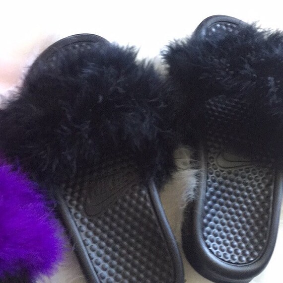 black fuzzy ugg slides