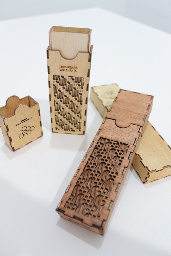 Items similar to Batik pencil case, laser cutting plywood pencil case