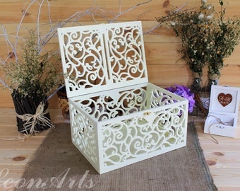Ivory Wedding Card Box-Wedding Gift-Plywood box-Love Story Keepsake Box-Wedding money box-Wedding card money holder-Card Holder-Candy box
