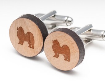 Samoyed Wood Cufflinks Gift For Him, Wedding Gifts, Groomsman Gifts, and Personalized