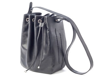 Leather Bucket Bag, Leather Bucket, Drawstring Bag