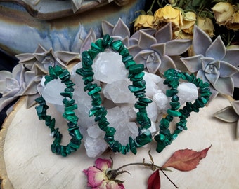 Malachite Chip Bracelet, Stretchy