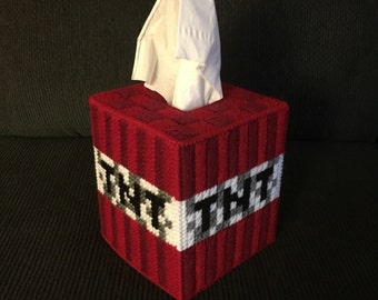 Handmade Plastic Canvas Tissue Box Cover - Minecraft - TNT