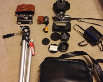 Vintage Camera Lot! Cameras, Cases, Lens, Stand, And More!