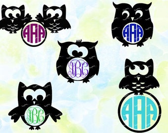 Owl monogram svg, dxf, eps, studio v3, jpg, png, file for Silhouette Cameo, Curio, cut file for cutting machines, instant download