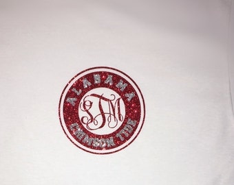 Glitter Monogrammed T-Shirt/ Glitter Monogram Shirt/ BAMA Shirt/ BAMA Football/ Alabama Monogram Shirt/ Glitter Monogram/ Roll Tide/ Cute