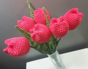 3 ( three) crochet tulips, handmade flowers, crochet bouquet