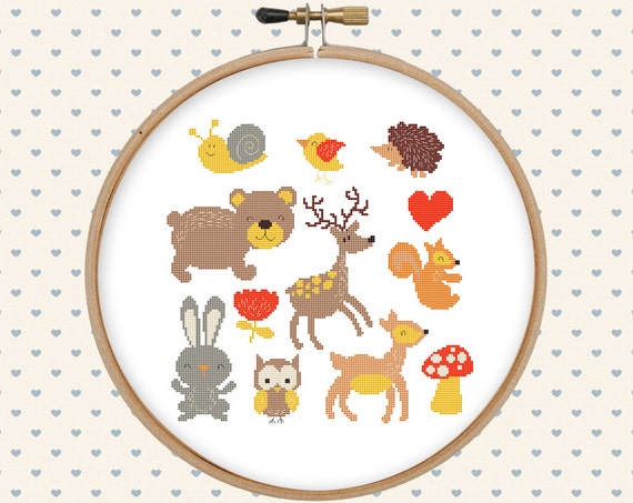 Animal cross stitch pattern pdf cute forest animals