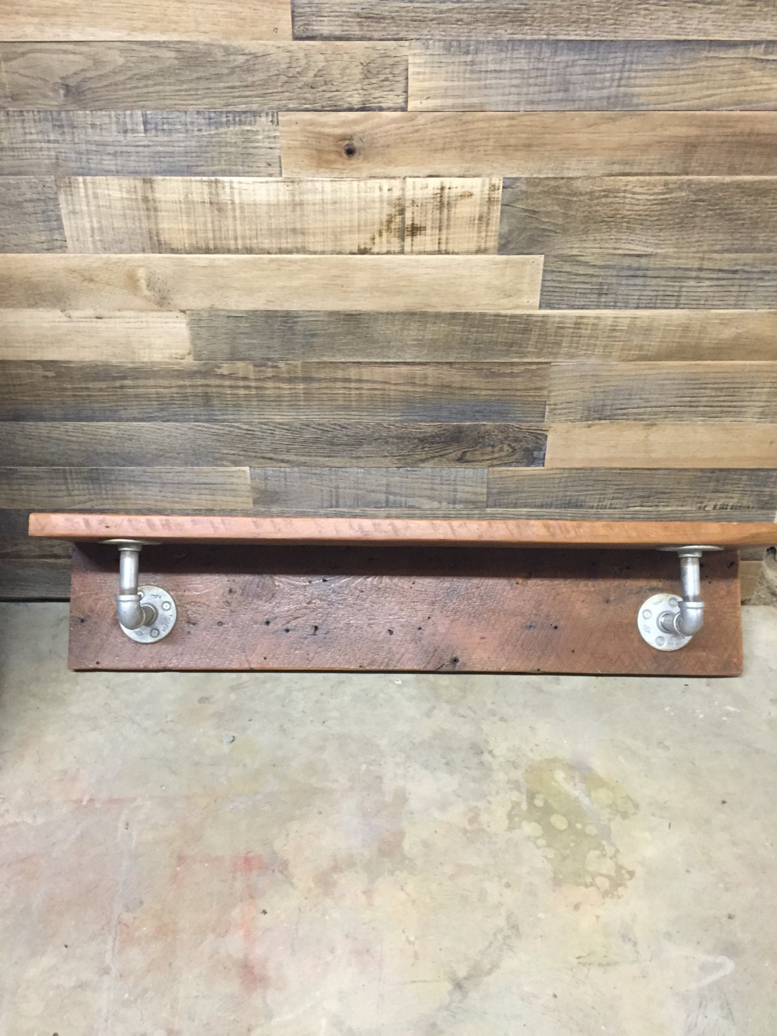 reclaimed wood pipe shelf by StoryBarns on Etsy