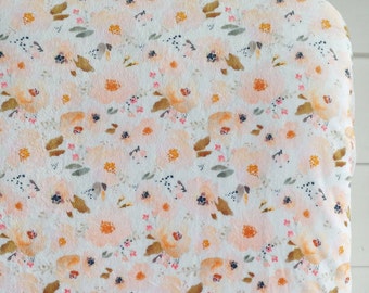 Peach Watercolor Floral Crib Sheet, Minky Crib Sheet, Blush Crib Sheet, Peach Crib Sheet, Fitted Crib Sheet, Girl Crib Sheet, Floral Sheet