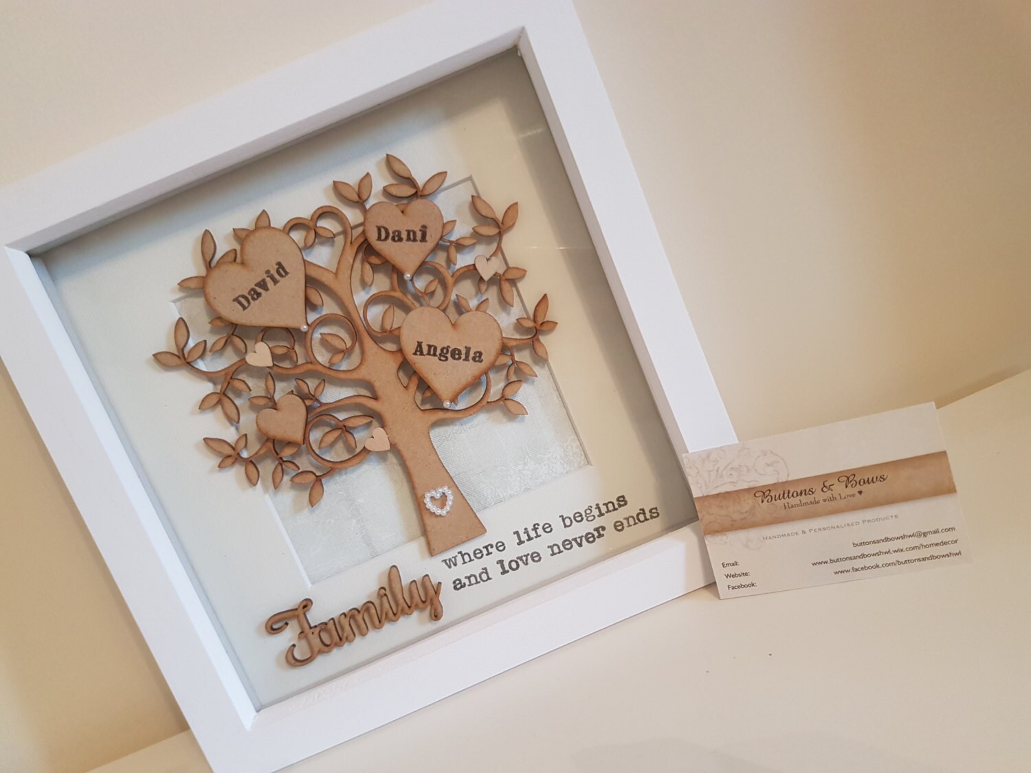 Handmade Personalised Family Tree Frame by ButtonsAndBowsHWL