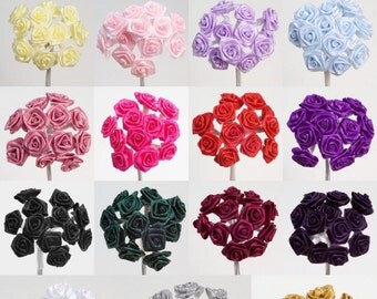 Miniature Ribbon Roses - Flowers - Bunch of 12 - Cards, Favours, Crafts, Embellishment