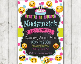 Printable Emoji Birthday Party Invitation, Emoji invitations, Custom Smiley Face Birthday Invitation, Girl Emojis Bday Invite, Emoticon Bday