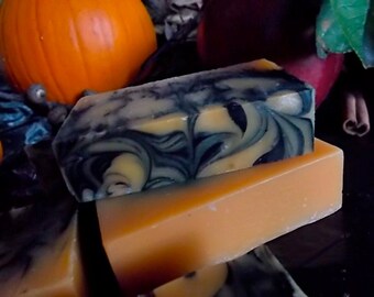 All Hallows Eve Soap - Halloween Soap, Apple, Pumpkin, Spice - Orange, Black - Artisan, Cold Process, Novelty Soap - Fall, Autumn, Holiday