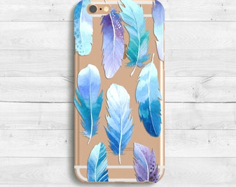 Feather Case, iPhone SE Case, iPhone 6s Case, 6s plus iPhone 7 Case, iPad Mini iPad Air Samaung Galaxy S6, S7 Clear Case, Watercolor Case