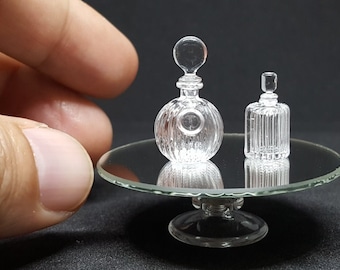Perfume bottles and lid and table glass for dollhouse miniature