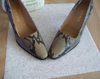 SALE: Ralph Lauren, Snakeskin, high heels, size 7-B, 3" heels