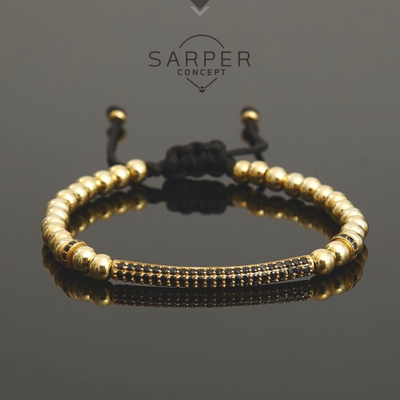 Gold beaded bracelet mens bracelet gift for him birthday