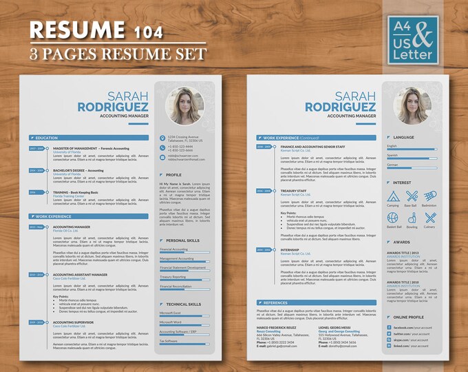 Resume Template / CV Template Bundle, 4 Creative Resume Template Design with Cover Letter. Easy-to-edit and Instant Download