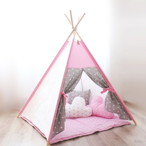 Kinder tipi rosa grau sterne childrens playhouse von kidsteepee