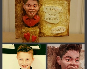 Unique Gifts, portrait sculpture with personal message.