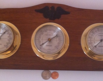 Vintage Springfield Weather Station, Made in USA, Still has Instructions and key on the back, Vintage Weather Barometer, Thermometer, Eagle