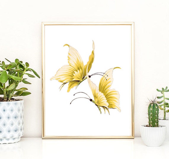 decor wall printable butterfly Butterfly art printable nature print wall print yellow