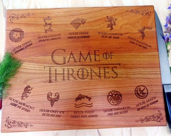 GAME of THRONES cutting board. Dinner is Coming. Khaleesi. House Stark. Lazer Engraved Cutting Board. Gift for him, Dad, groomsmen. Shower.