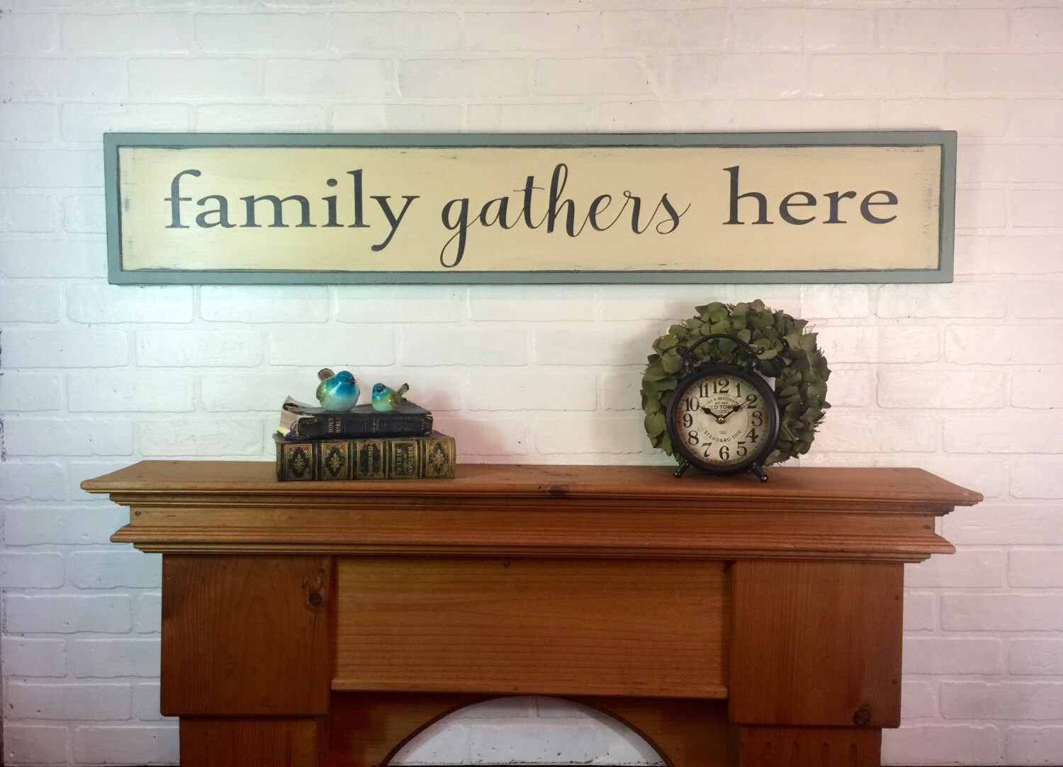 Family gathers here rustic wood framed sign by VintagebarnArt