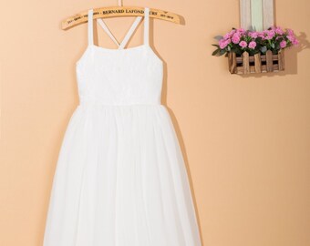 White flower girl dress/toddler dress/lace flower girl dress/Communion girl dress/chiffon flower girl dress/ivory flower girl dress 0017