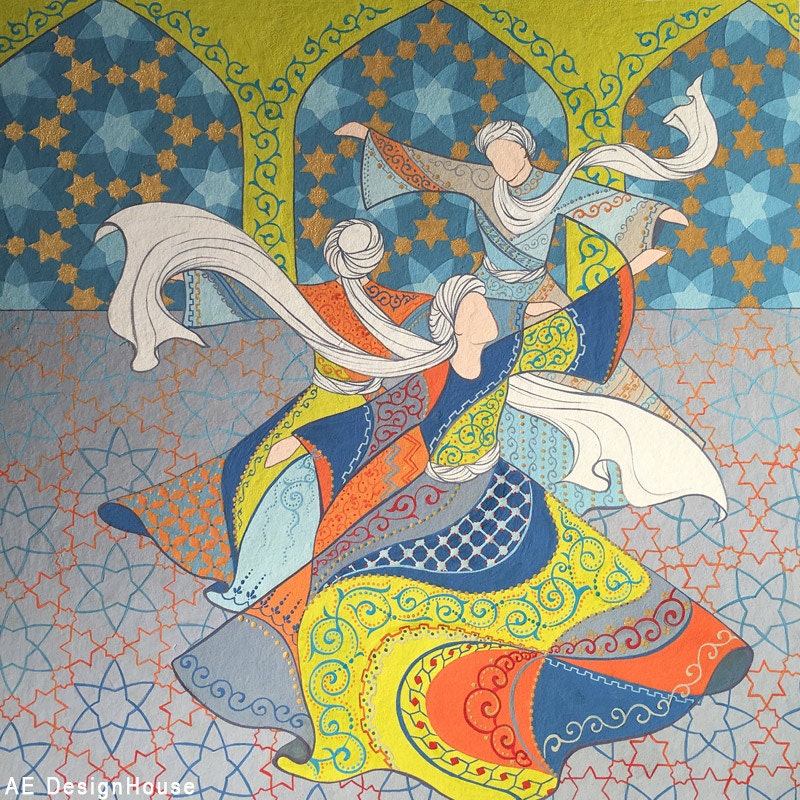 Original Painting Whirling Dervish Sufi Dance By AEDesignHouse