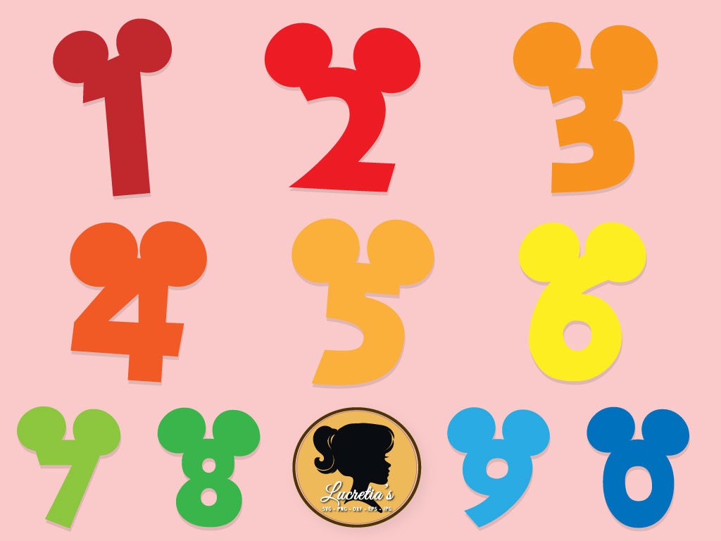 Mickey Mouse Ears Numbers Disney Silhouette Cutting File in