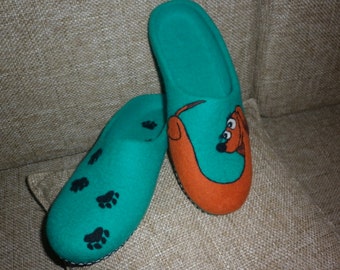 Felted Dogs Slippers Wool Basset Green Animal Felt Unisex Adult Shoes Forever Friend Home Clogs Natural Hippie Etsy Universal Pet Lover Gift