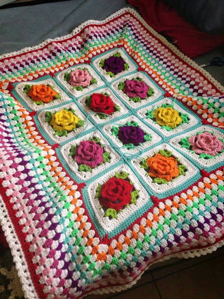 Beautiful Rose Crochet Baby Blanket. Custom Order Available