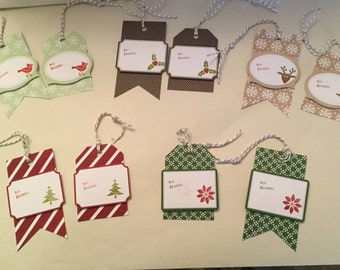 Set of 10 handmade and handstamped Christmas Tags
