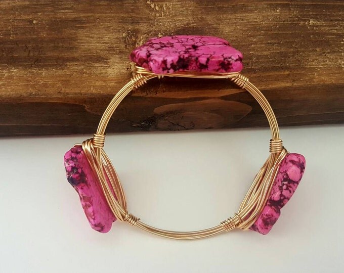 Hot Pink Magnesite Wire Bracelet, Bracelet, Bangle, Bourbon & Boweties Inspired