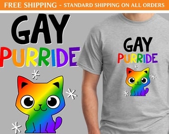 Gay Purride Cat Shirt - Free Shipping, LGBTQ Shirt, Gay Pride Shirt, Rainbow Shirt, Cat Shirt, Cute Shirt, Festival Shirt, Parade Shirt
