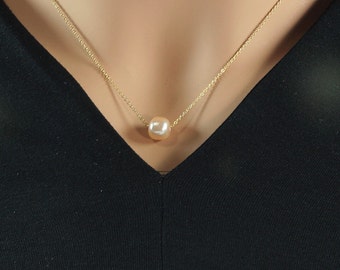 Dainty Pink Pearl, Dainty Choker, Minimal Pearl Necklace,Opal Necklace, Real Gold Necklace, Gold ChokerPearl Neckalce
