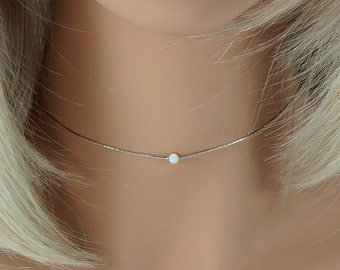 Sterling Silver Choker,Silver Opal Choker, Opal Choker,Opal Choker Necklace,Silver Choker,Minimal Silver Necklace, Opal Choker,Dainty Choker