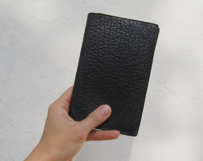 Vintage black leather wallet organiser, document storage, travel wallet, passport cover, vintage purse for insurance documents