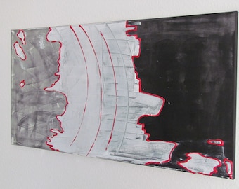 Abstract acrylic painting black and white red 100 x 50 cm